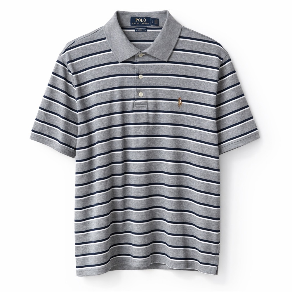 Ralph Lauren Gray and Blue Striped Polo Shirt